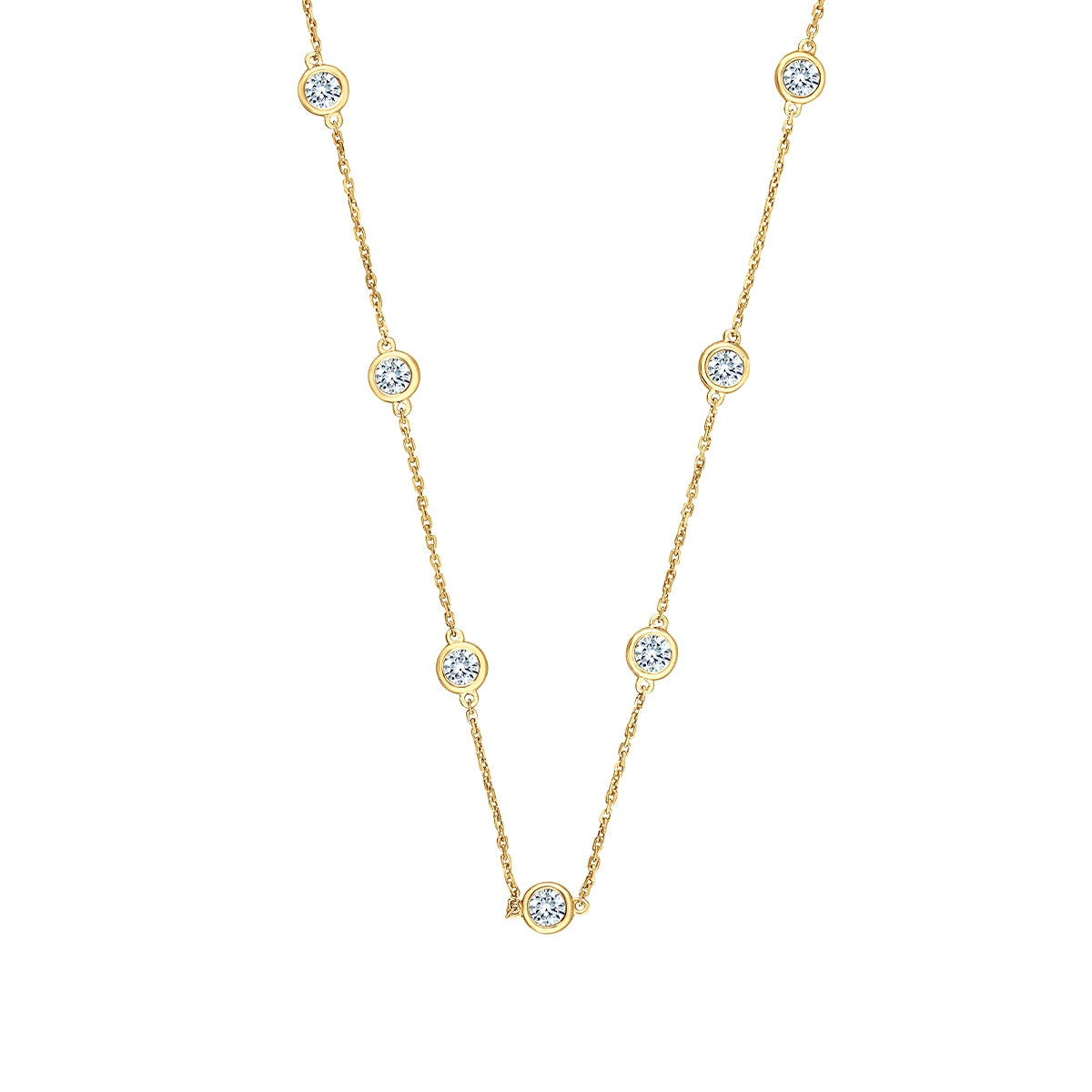 Adamante 2 ct. tw. Lab-Grown Round Diamond Bezel Station Necklace in 14K Yellow Gold