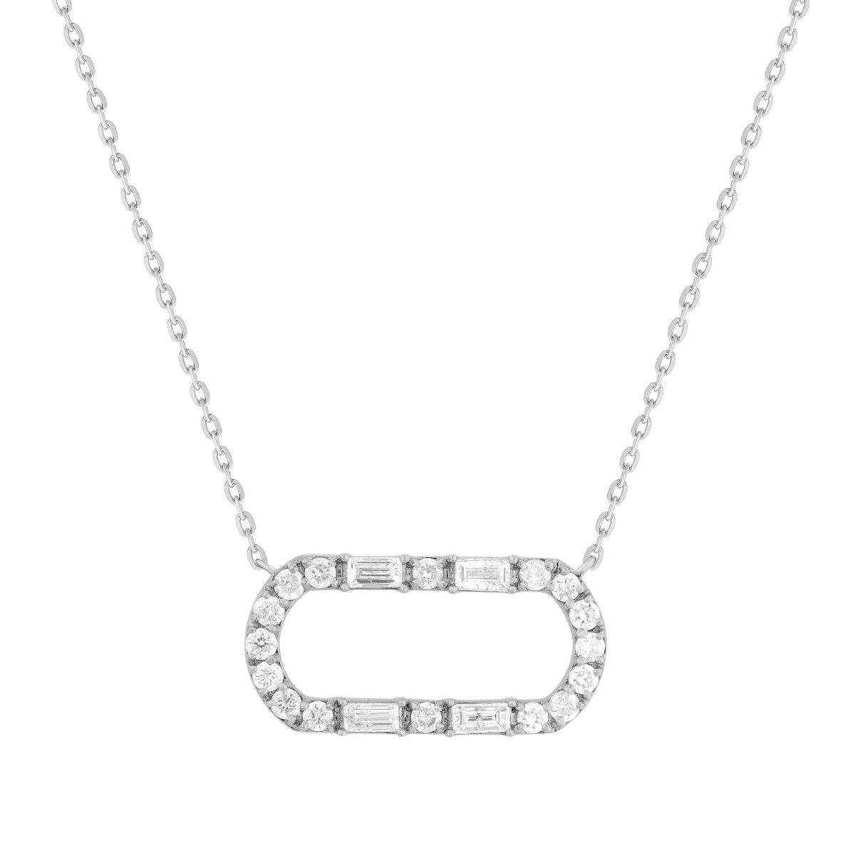 Adamante 3/8 ct. tw. Lab-Grown Round & Baguette Diamond Paperclip Necklace in 10K White Gold