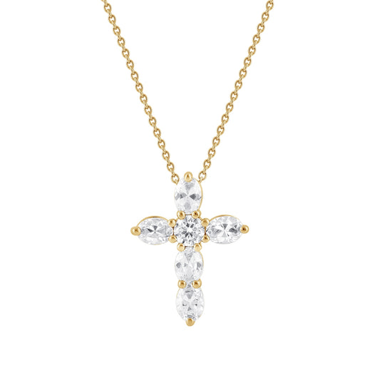 Adamante 1 ct. tw. Lab-Grown Oval & Round Diamond Cross Pendant in 10K Yellow Gold