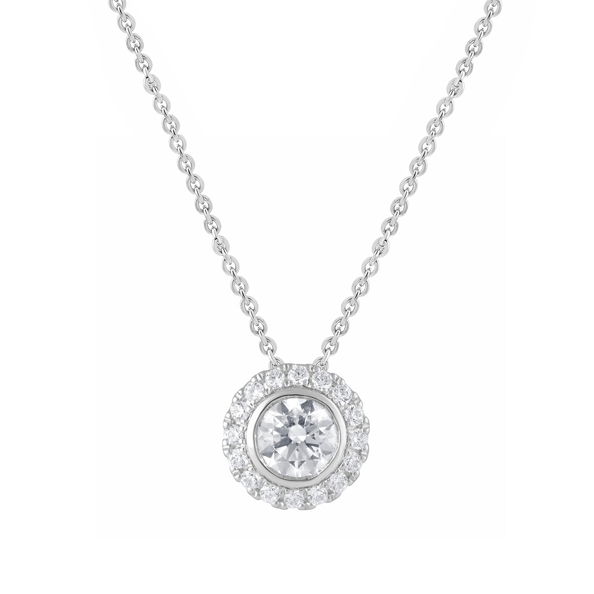 Adamante 5/8 ct. tw. Lab-Grown Round Brilliant Diamond Halo Pendant in 10K White Gold