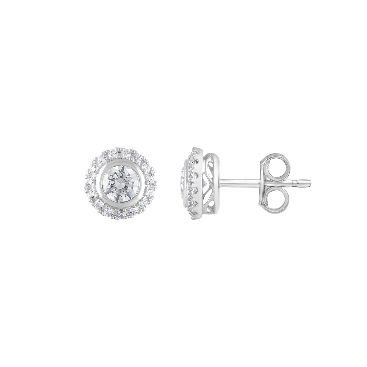 Adamante 5/8 ct. tw. Lab-Grown Round Brilliant Diamond Halo Earrings in 10K White Gold