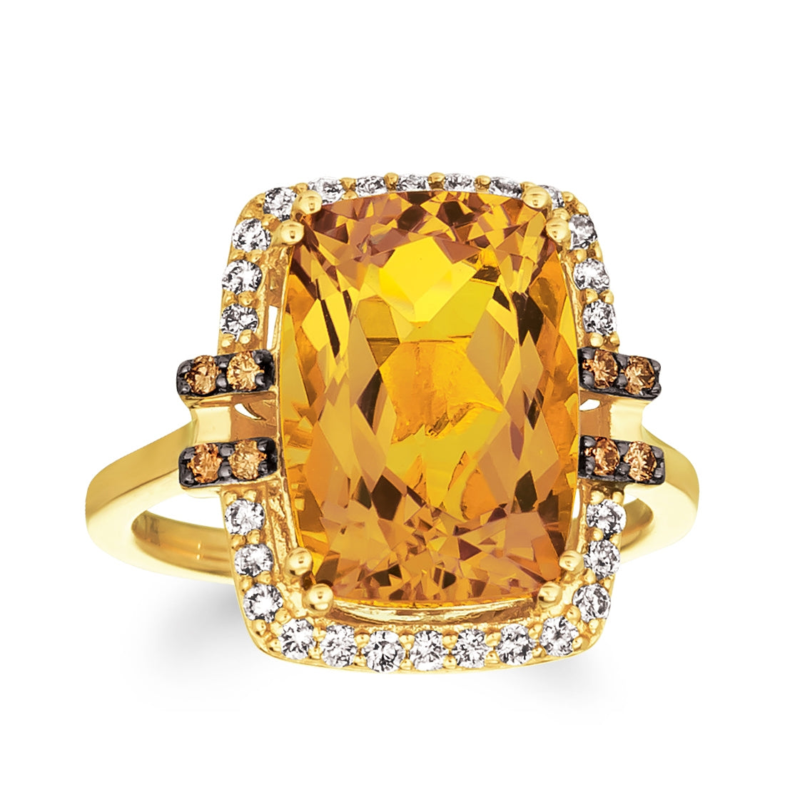 Le Vian Cushion Cinnamon Citrine & 1/3 ct. tw. Nude & Chocolate Diamond Halo Ring in 14K Honey Gold