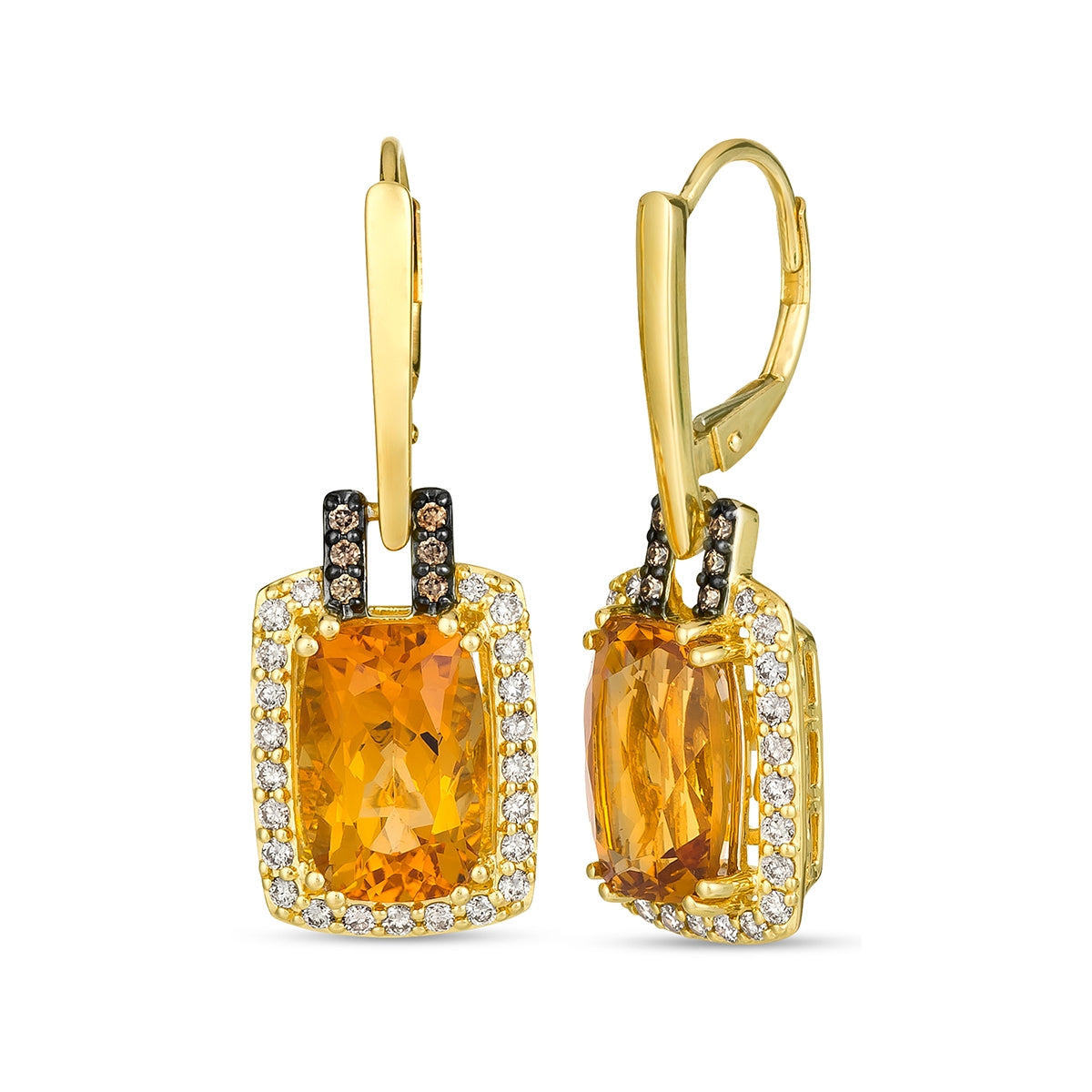 Le Vian Cushion Cinnamon Citrine & 5/8 ct. tw. Nude & Chocolate Diamond Halo Dangle Earrings in 14K Honey Gold