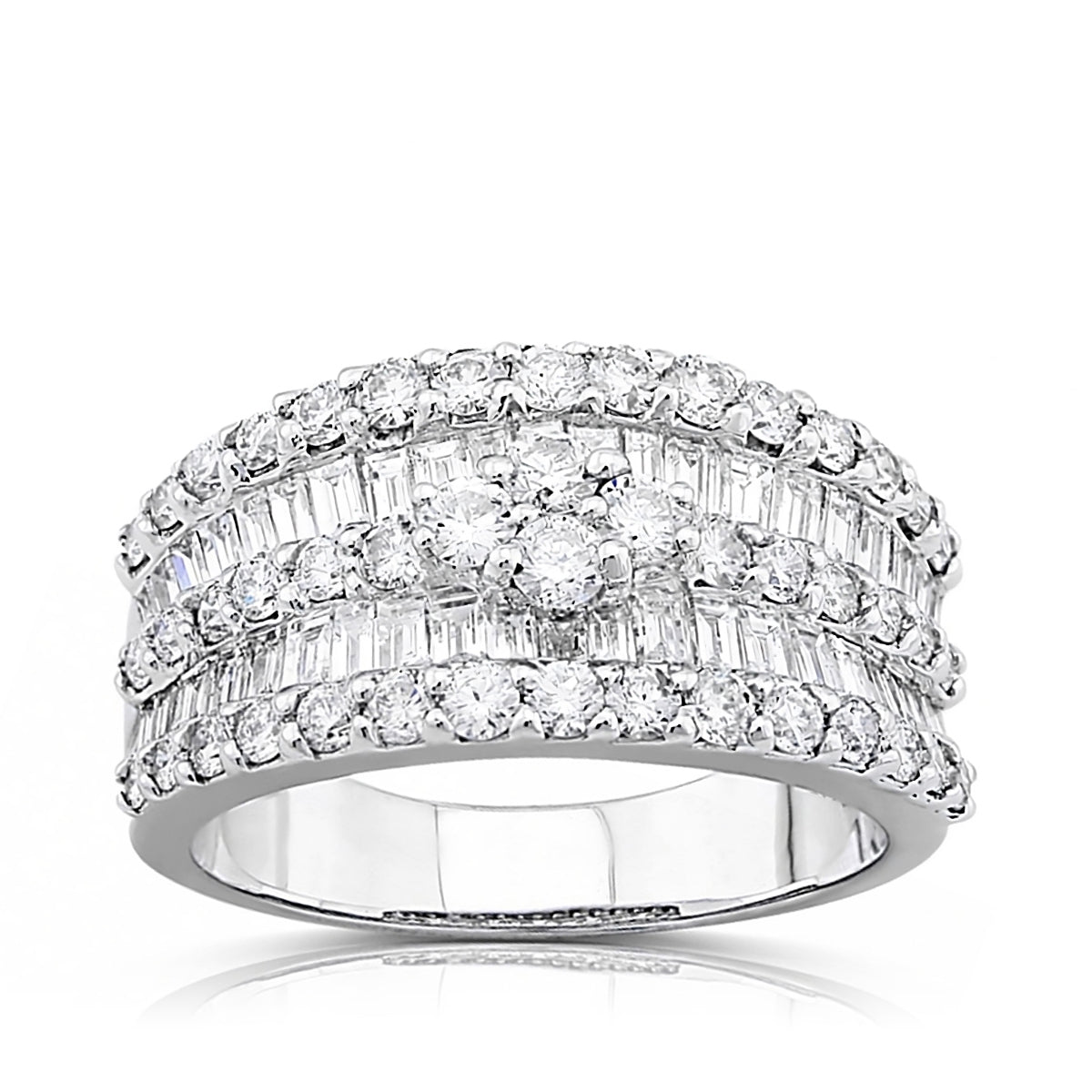 2-1/3 ct. tw. Baguette & Round Diamond Multi-Row Ring in 18K White Gold