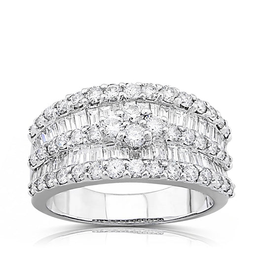 2-1/3 ct. tw. Baguette & Round Diamond Multi-Row Ring in 18K White Gold