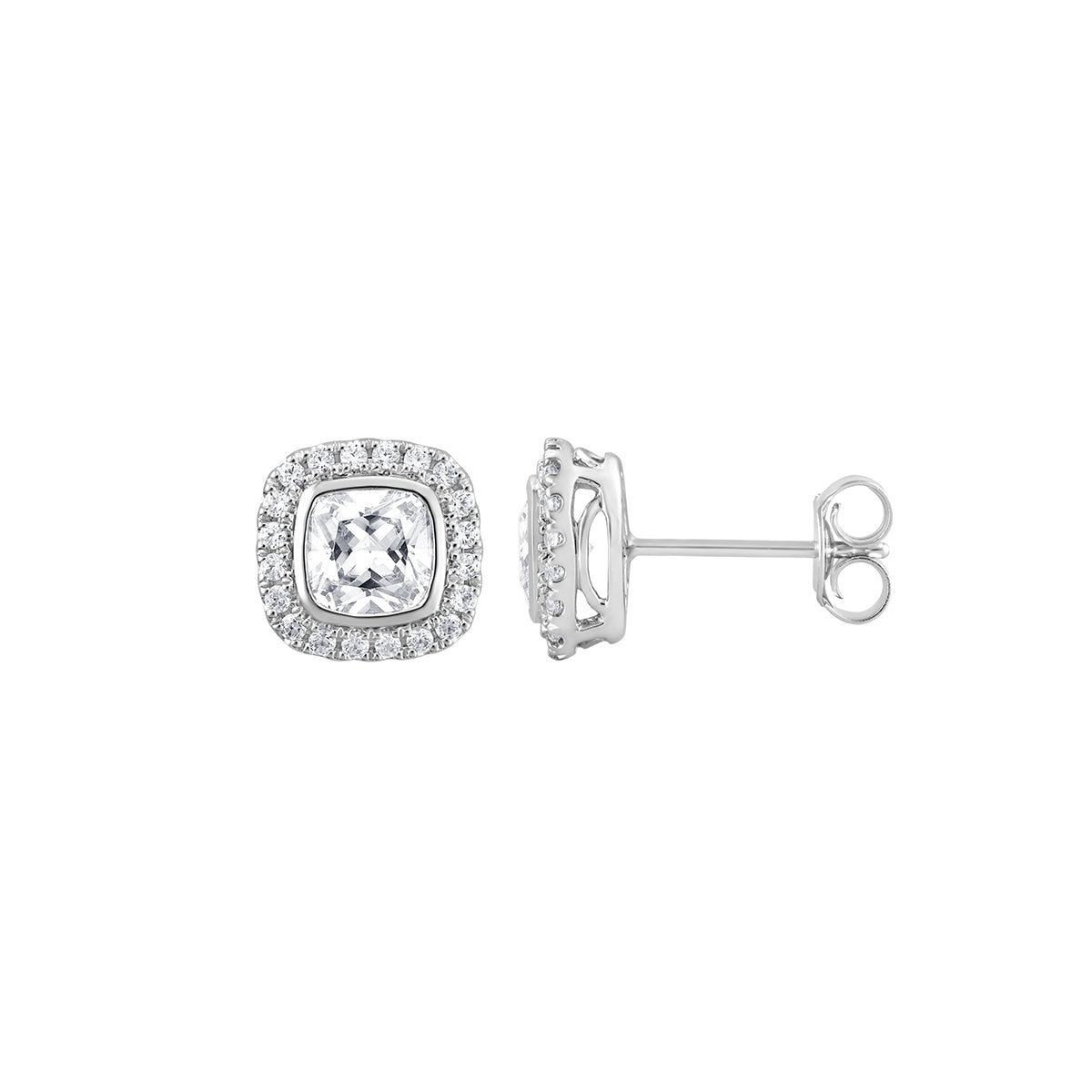 Adamante 1-3/4 ct. tw. Lab-Grown Cushion Diamond Halo Earrings in 14K White Gold