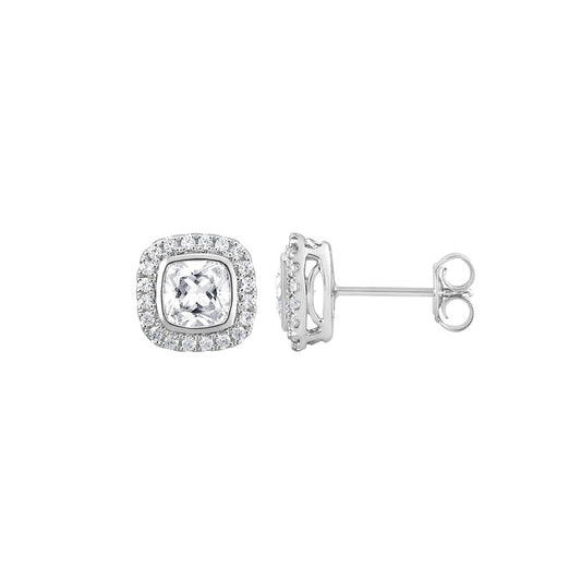 Adamante 1-3/4 ct. tw. Lab-Grown Cushion Diamond Halo Earrings in 14K White Gold