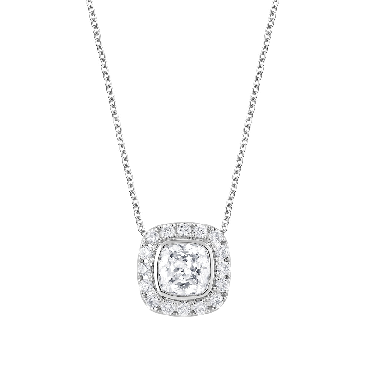 Adamante 1-7/8 ct. tw. Lab-Grown Cushion Diamond Halo Necklace in 14K White Gold