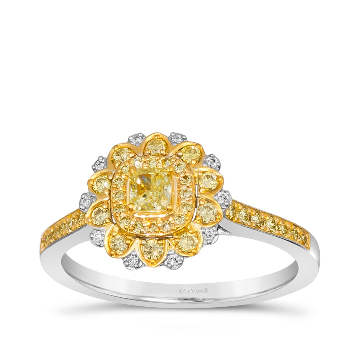 Le Vian 1/2 ct. tw. Asscher & Round Sunny Yellow & Vanilla Diamond Floral Halo Ring in Platinum & 14K Honey Gold