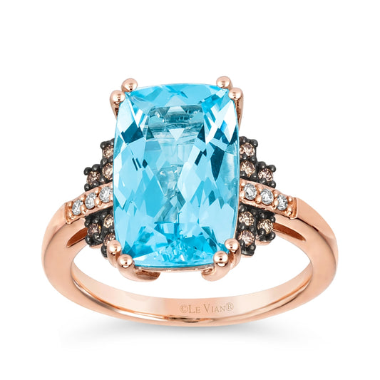 Le Vian Cushion Blue Topaz & 1/7 ct. tw. Nude & Chocolate Diamond Ring in 14K Strawberry Gold