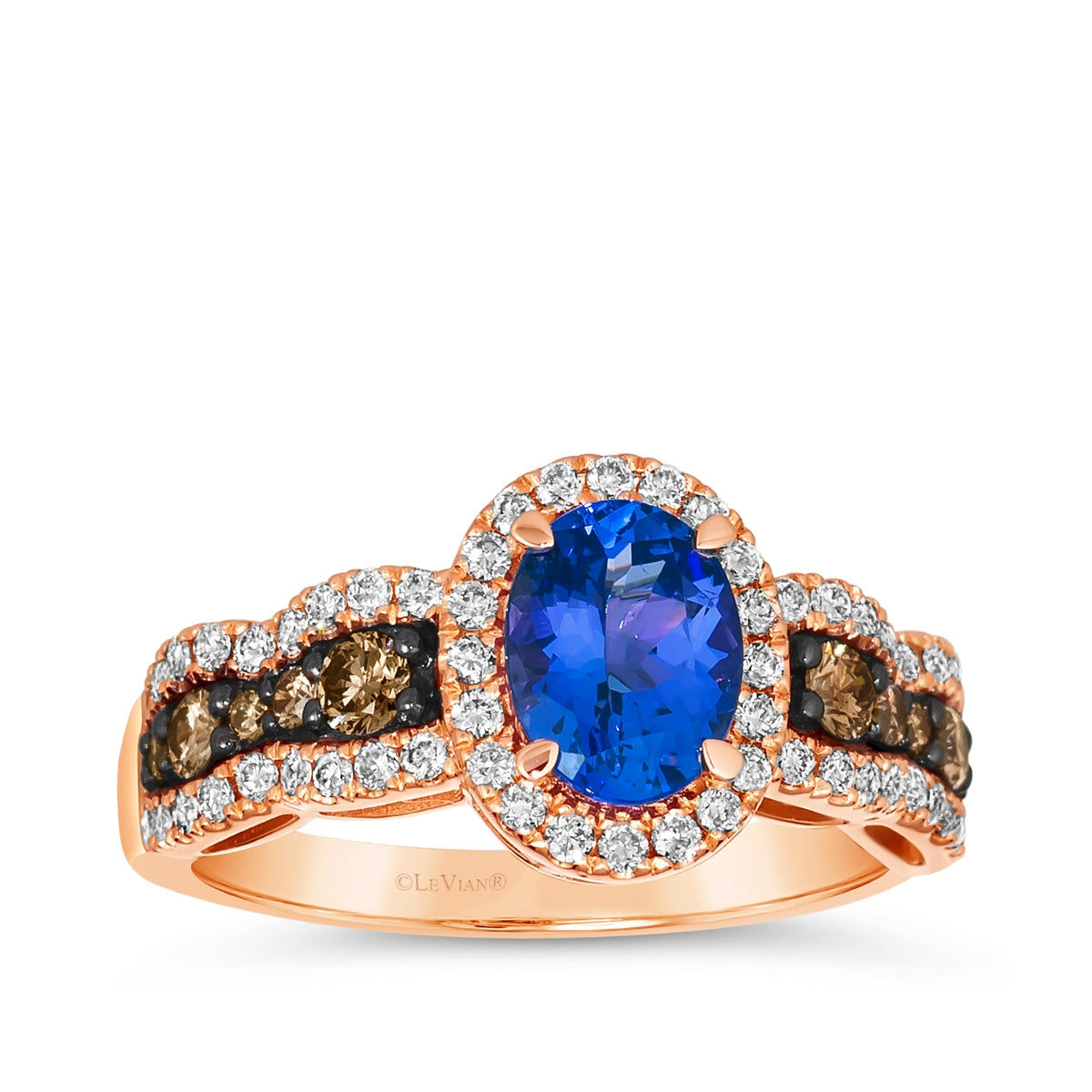 Le Vian Oval Blueberry Tanzanite & 5/8 ct. tw. Chocolate & Nude Diamond Halo Ring in 14K Strawberry Gold