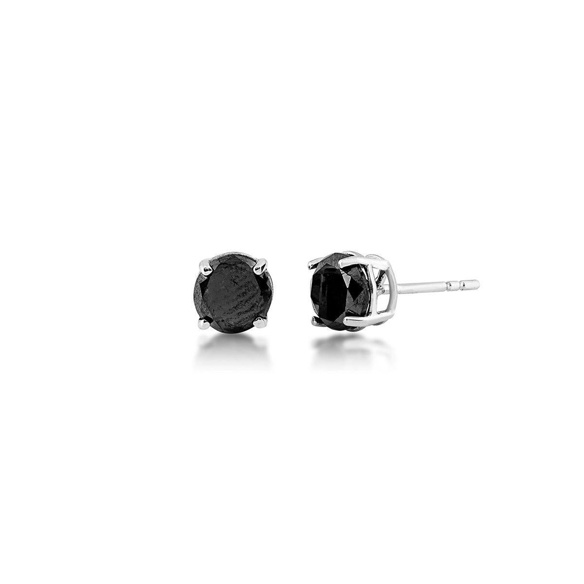 2 ct. tw. Round Brilliant Treated Black Diamond Solitaire Earrings in 10K White Gold