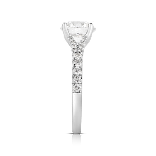 Adamante 1-7/8 ct. tw. Lab-Grown Oval Diamond Split Shank Engagement Ring in 14K White Gold close-up detail