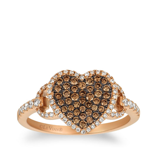 Le Vian 1/2 ct. tw. Chocolate & Vanilla Diamond Pave Heart Ring in 14K Strawberry Gold