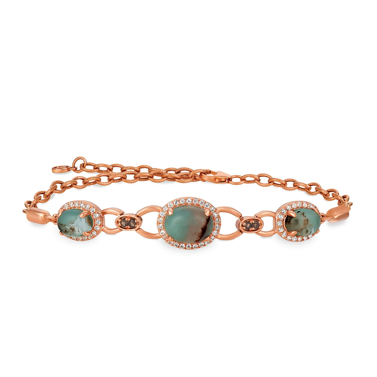 Le Vian Oval Peacock Aquaprase & Vanilla Topaz & Smokey Quartz Bracelet in 14K Strawberry Gold