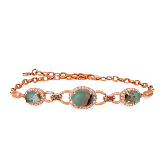 Le Vian Oval Peacock Aquaprase & Vanilla Topaz & Smokey Quartz Bracelet in 14K Strawberry Gold