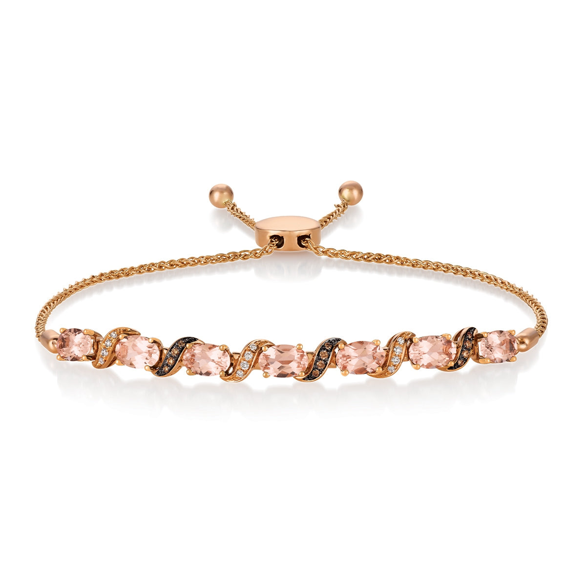 Le Vian Oval Peach Morganite & 1/8 ct. tw. Vanilla & Chocolate Diamond Bolo Bracelet in 14K Strawberry Gold