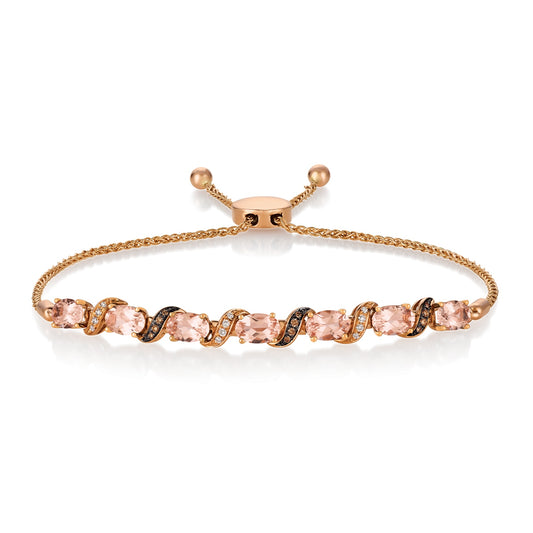 Le Vian Oval Peach Morganite & 1/8 ct. tw. Vanilla & Chocolate Diamond Bolo Bracelet in 14K Strawberry Gold