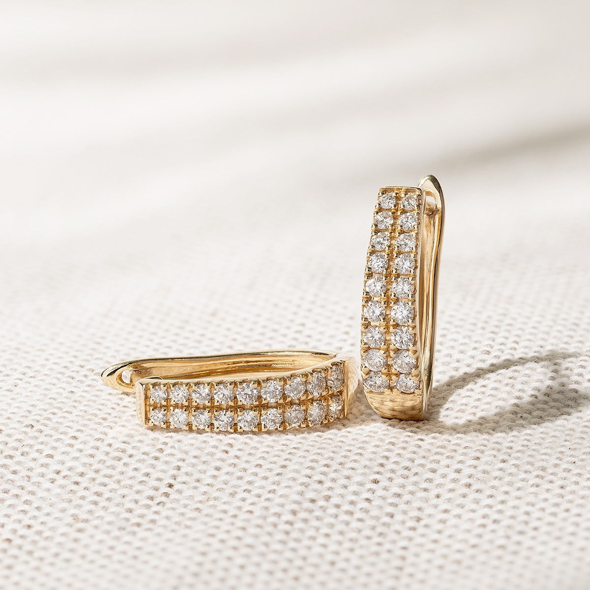 1/2 ct. tw. Diamond Double Row Hoop Earring in 14K Yellow Gold close-up detail