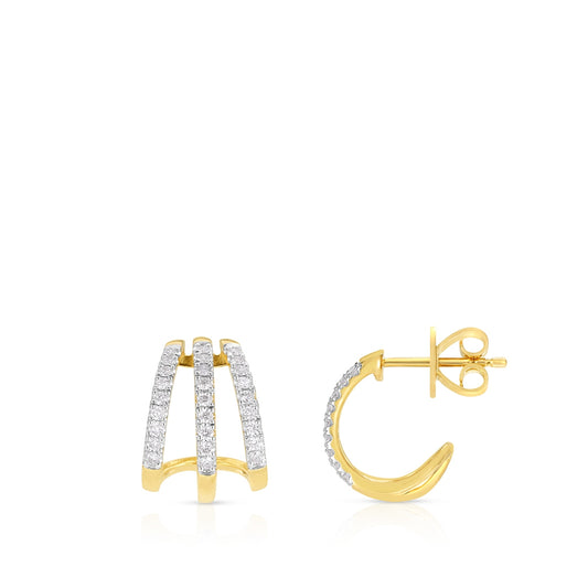 Demi Fine 1/3 ct. tw. Diamond Multi-Row Half Hoop Earrings in 14K Yellow Gold