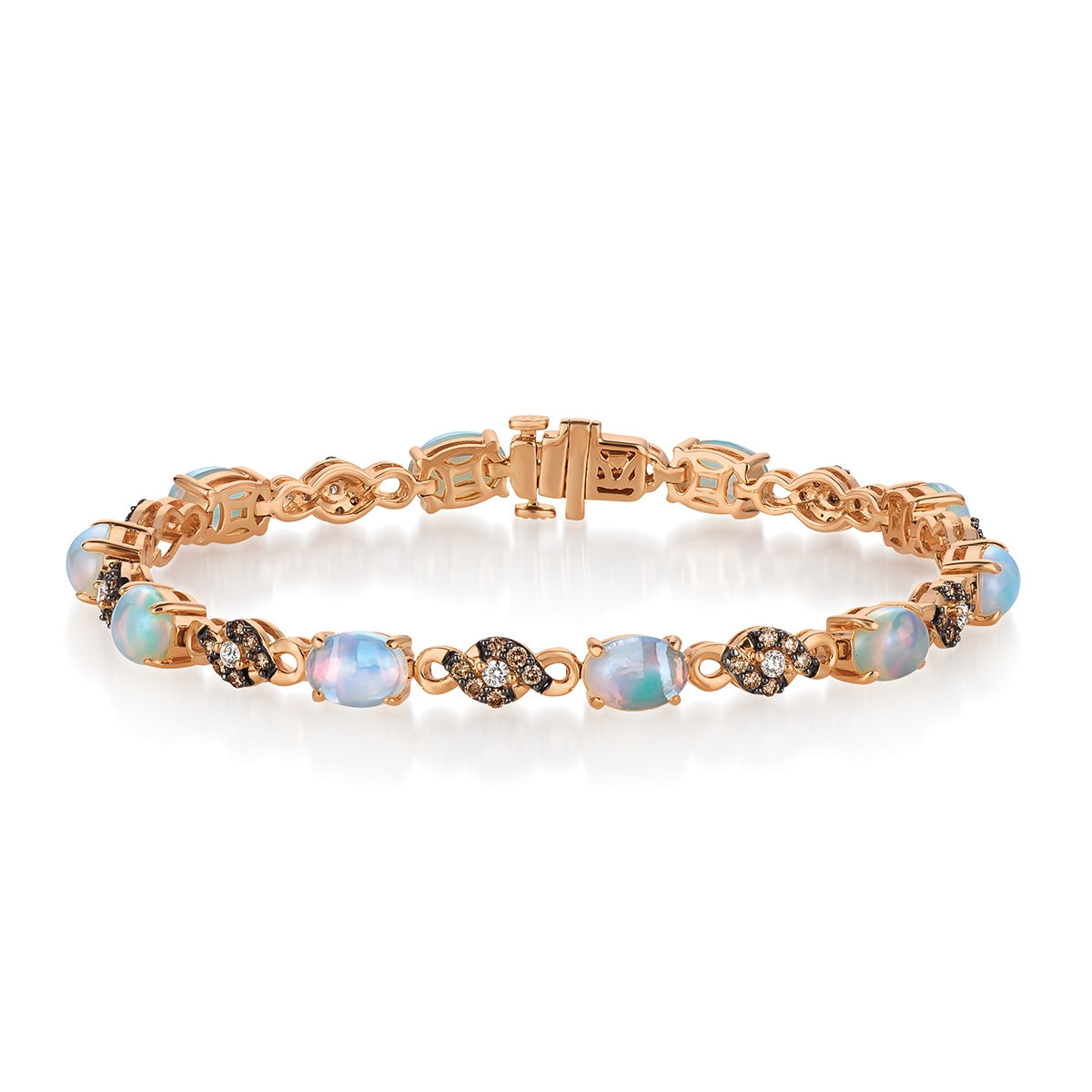 Le Vian Oval Neopolitan Opal & 3/4 ct. tw. Vanilla & Chocolate Diamond Link Bracelet in 14K Strawberry Gold