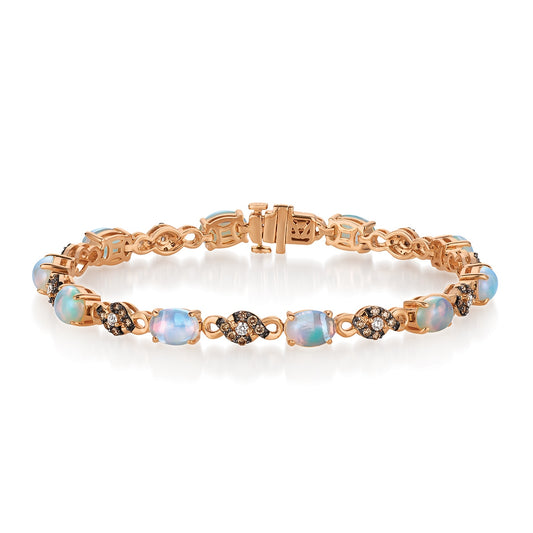 Le Vian Oval Neopolitan Opal & 3/4 ct. tw. Vanilla & Chocolate Diamond Link Bracelet in 14K Strawberry Gold