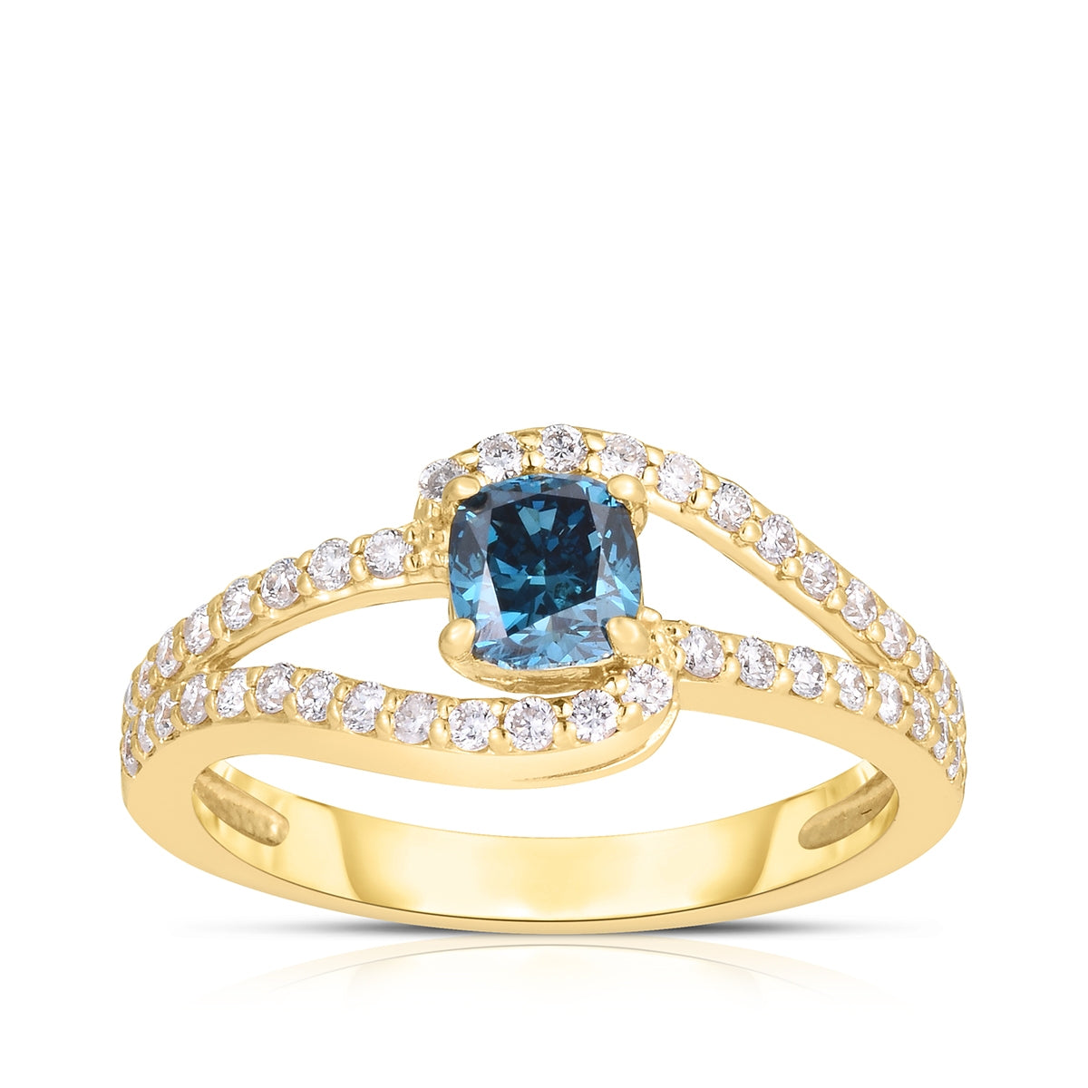 7/8 ct. tw. Cushion Treated Blue Diamond Ring in 14K Yellow Gold