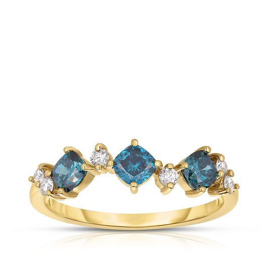 9/10 ct. tw. Treated Blue & White Diamond Ring in 14K Yellow Gold