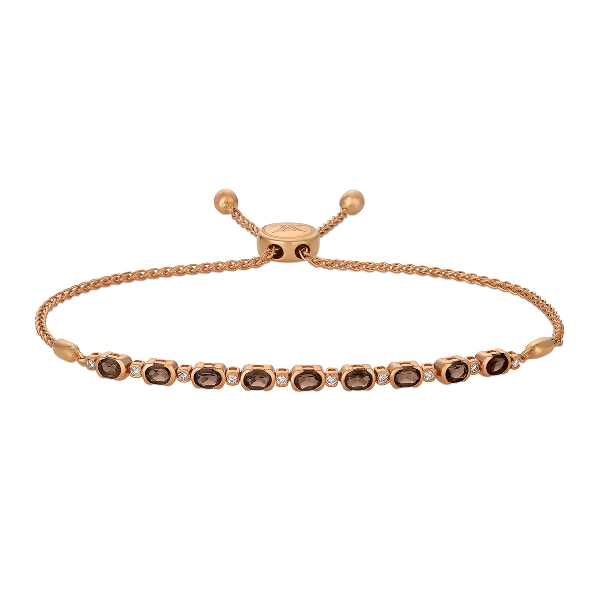 Le Vian Oval Chocolate Quartz & 1/7 ct. tw. Vanilla Diamond Bolo Bracelet in 14K Strawberry Gold