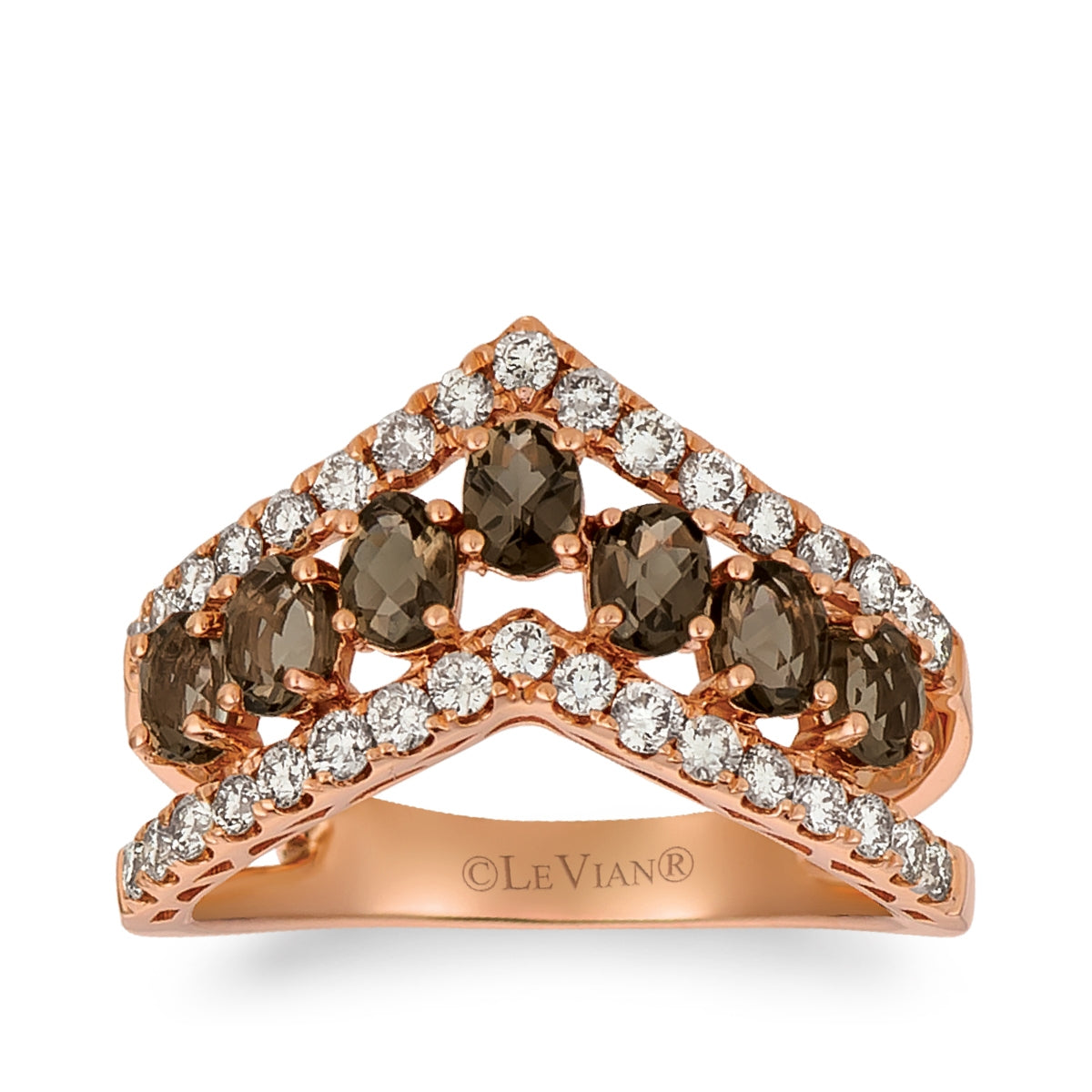 Le Vian Oval Chocolate Quartz & 5/8 ct. tw. Nude Diamond Chevron Ring in 14K Strawberry Gold