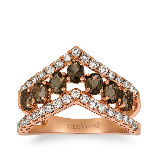 Le Vian Oval Chocolate Quartz & 5/8 ct. tw. Nude Diamond Chevron Ring in 14K Strawberry Gold