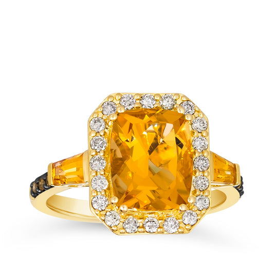 Le Vian Cushion Light Citrine & 3/8 ct. tw. Nude & Chocolate Diamond Ring in 14K Honey Gold