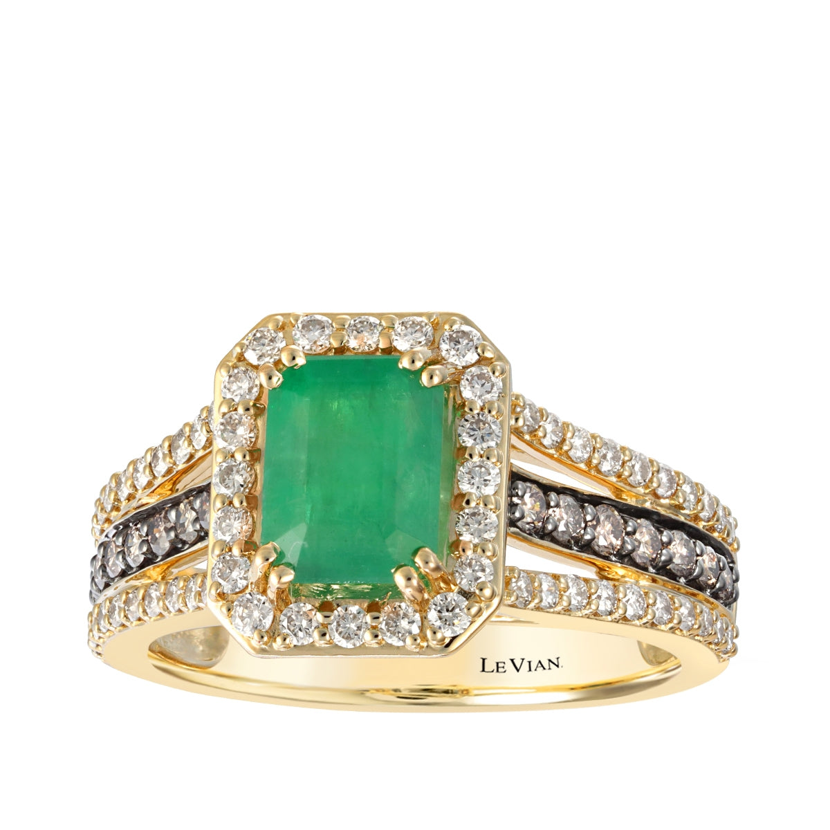 Le Vian Emerald Cut Emerald & 3/4 ct. tw. Nude & Chocolate Diamond Halo Ring in 14K Honey Gold