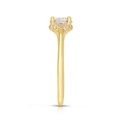 Natural 5/8 ct. tw. Oval Diamond Hidden Halo Engagement Ring in 14K Yellow Gold close-up detail