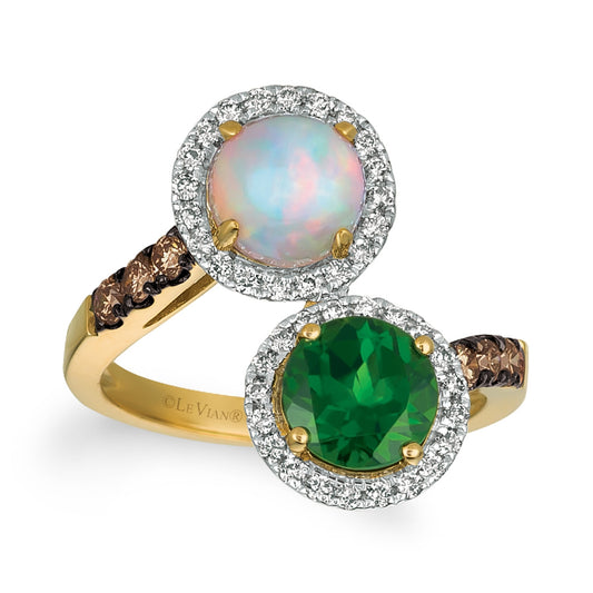 Le Vian Round Neopolitan Opal & Pistachio Diopside & 1/2 ct. tw. Chocolate & Vanilla Diamond Bypass Ring in 14K Honey Gold