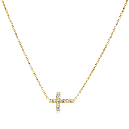 1/10 ct. tw. Diamond Sideways Cross Necklace in 14K Yellow Gold