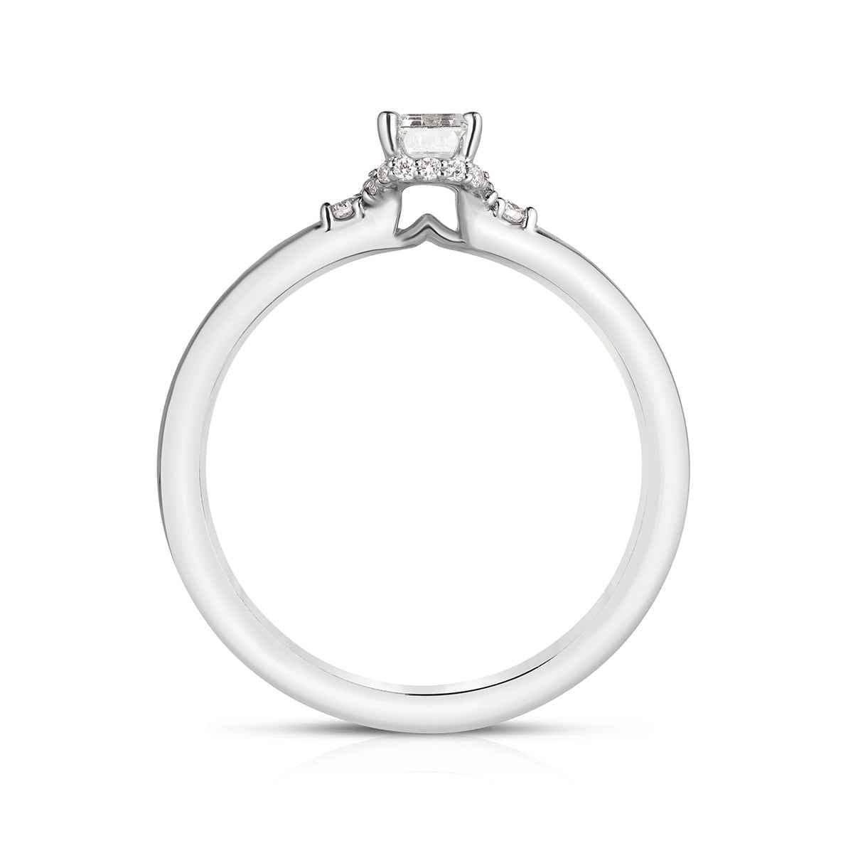 Natural 5/8 ct. tw. Emerald Cut Diamond Hidden Halo Engagement Ring in 14K White Gold front view