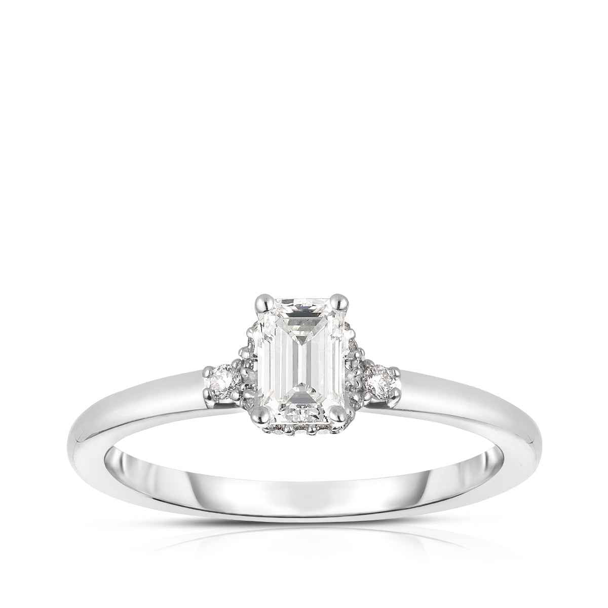 Natural 5/8 ct. tw. Emerald Cut Diamond Hidden Halo Engagement Ring in 14K White Gold