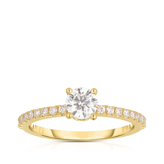 Natural 7/8 ct. tw. Round Brilliant Diamond Engagement Ring in 14K Yellow Gold