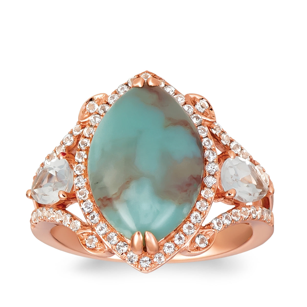 Le Vian Marquise Peacock Aquaprase & Vanilla Topaz Halo Ring in 14K Strawberry Gold (2)