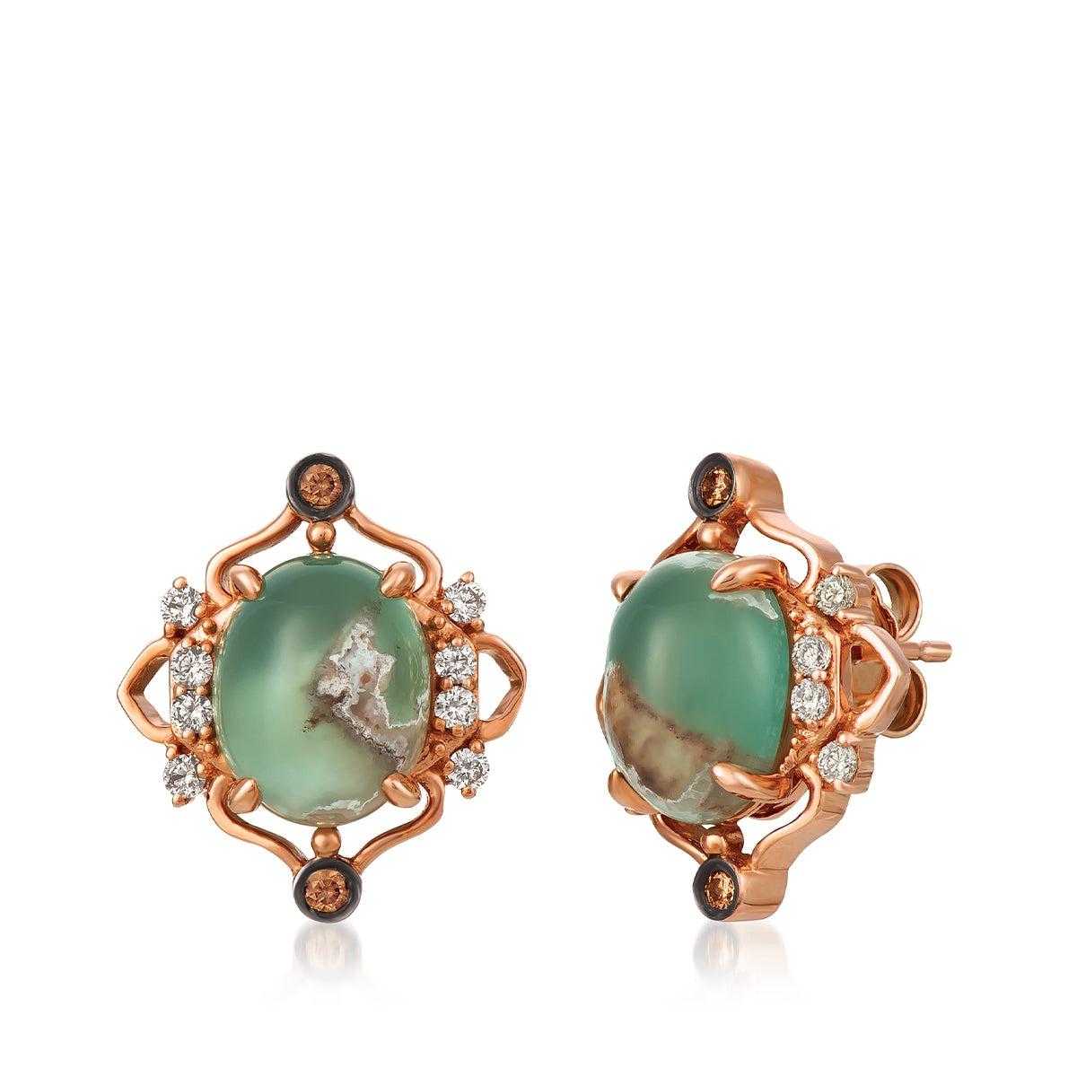 Le Vian Oval Peacock Aquaprase & Vanilla Topaz & Smokey Quartz Earrings in 14K Strawberry Gold