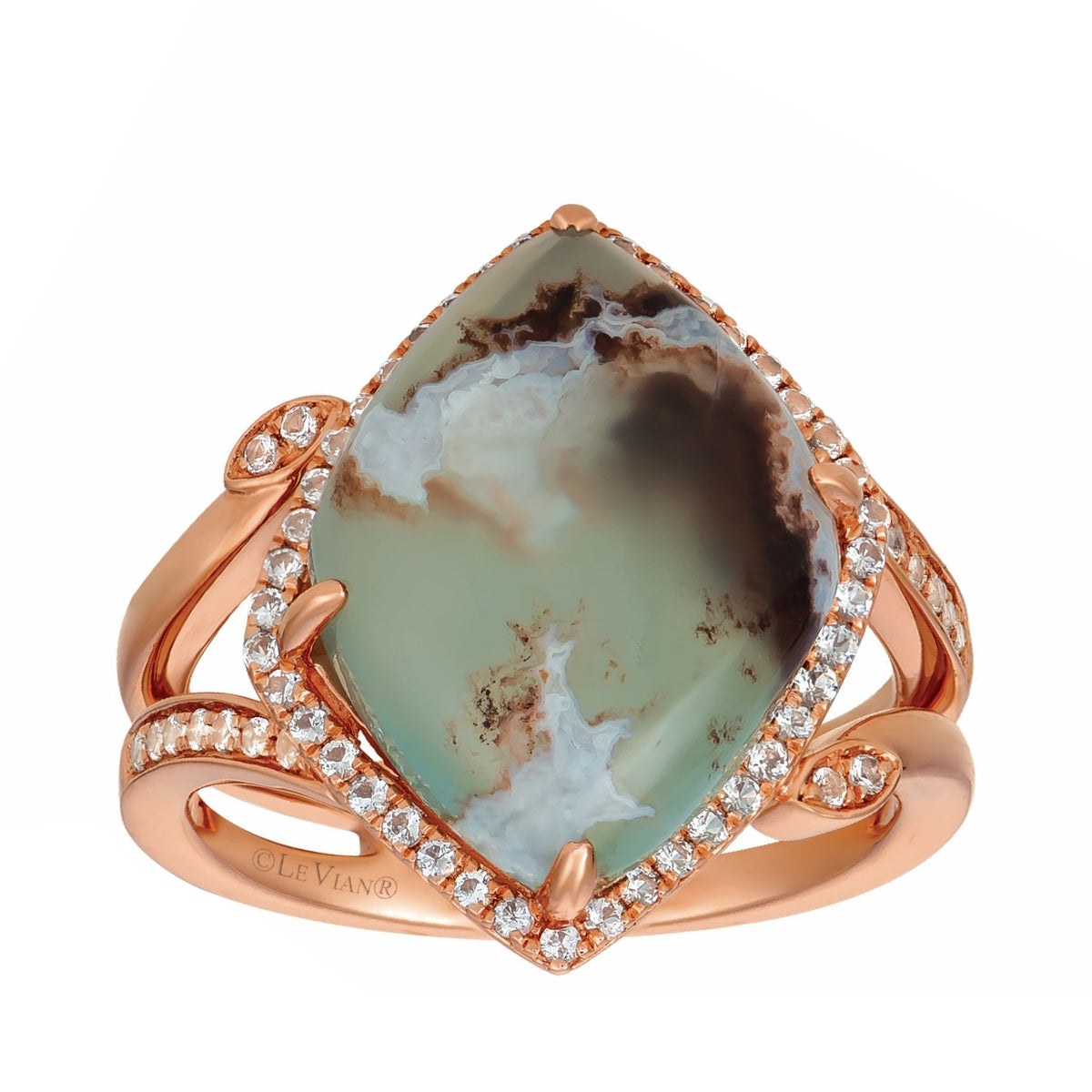 Le Vian Marquise Peacock Aquaprase & Vanilla Topaz Halo Ring in 14K Strawberry Gold