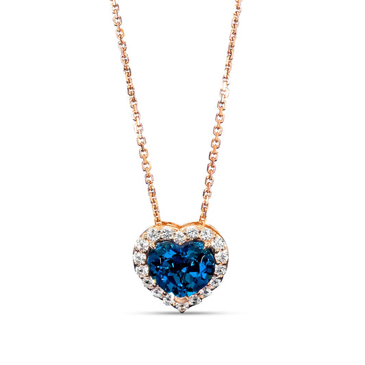Le Vian Heart Deep Sea Blue & White Topaz Necklace in 14K Strawberry Gold