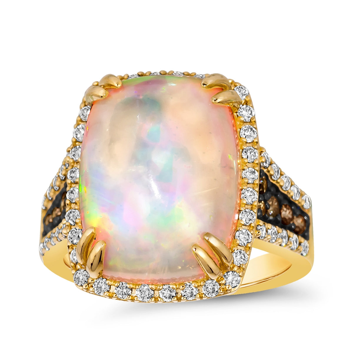 Le Vian Cushion Neopolitan Opal & 3/4 ct. tw. Nude & Chocolate Diamond Halo Ring in 14K Honey Gold