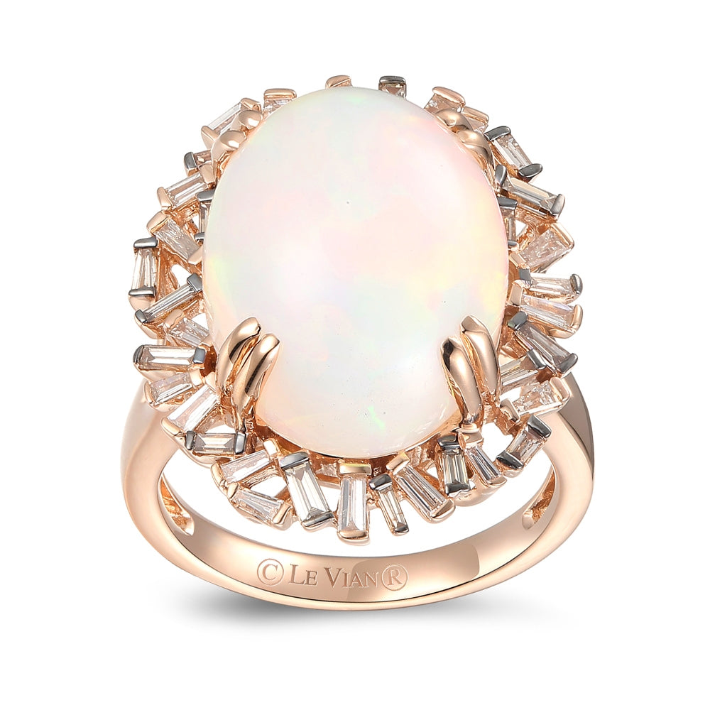 Le Vian Oval Neopolitan Opal & 1/2 ct. tw. Baguette Nude & Chocolate Diamond Halo Ring in 14K Strawberry Gold