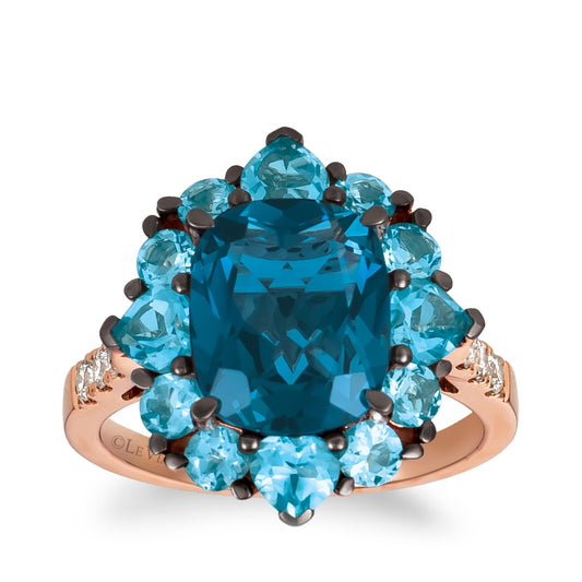 Le Vian Cushion & Heart & Round Deep Sea Blue Topaz & 1/5 ct. tw. Nude Diamond Ring in 14K Strawberry Gold