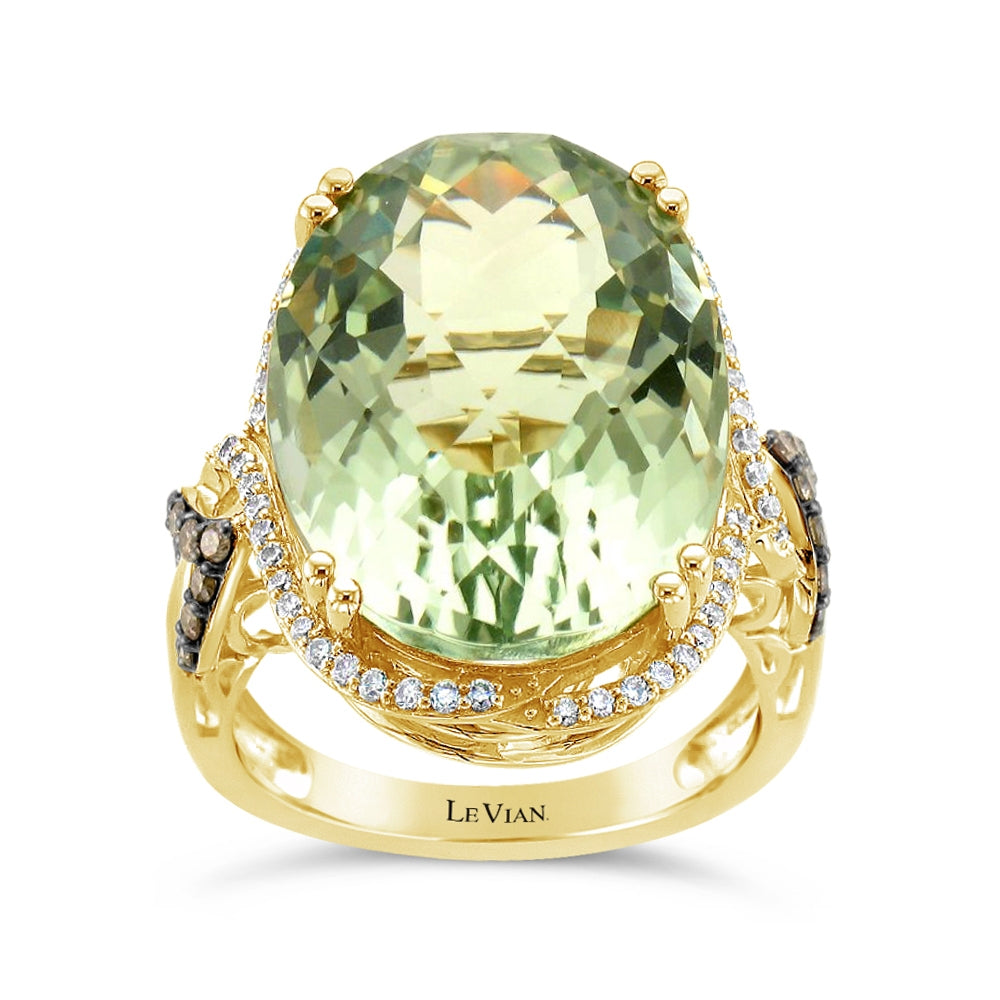 Le Vian Oval Mint Julep Quartz & 1/2 ct. tw. Nude & Chocolate Diamond Halo Ring in 14K Honey Gold