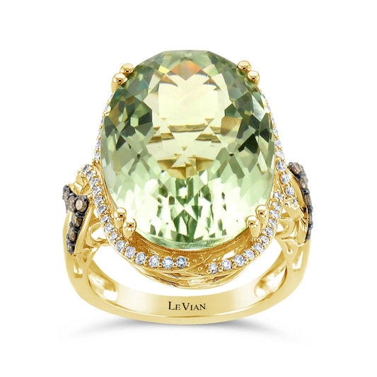 Le Vian Oval Mint Julep Quartz & 1/2 ct. tw. Nude & Chocolate Diamond Halo Ring in 14K Honey Gold