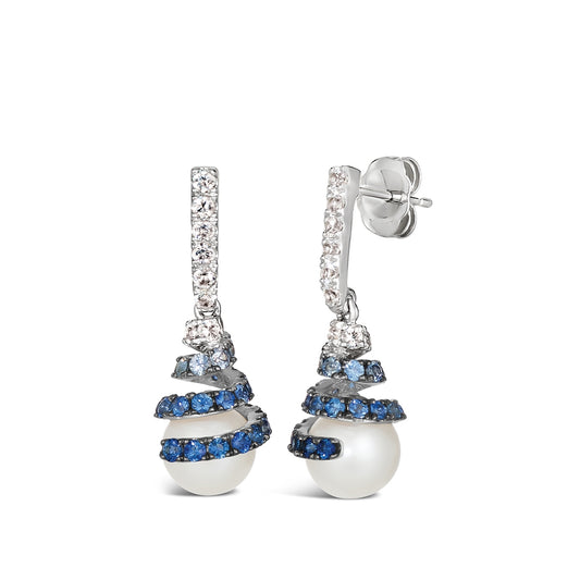 Le Vian Cultured Freshwater Pearl & Sapphire Denim Ombre Dangle Earrings in 14K Vanilla Gold