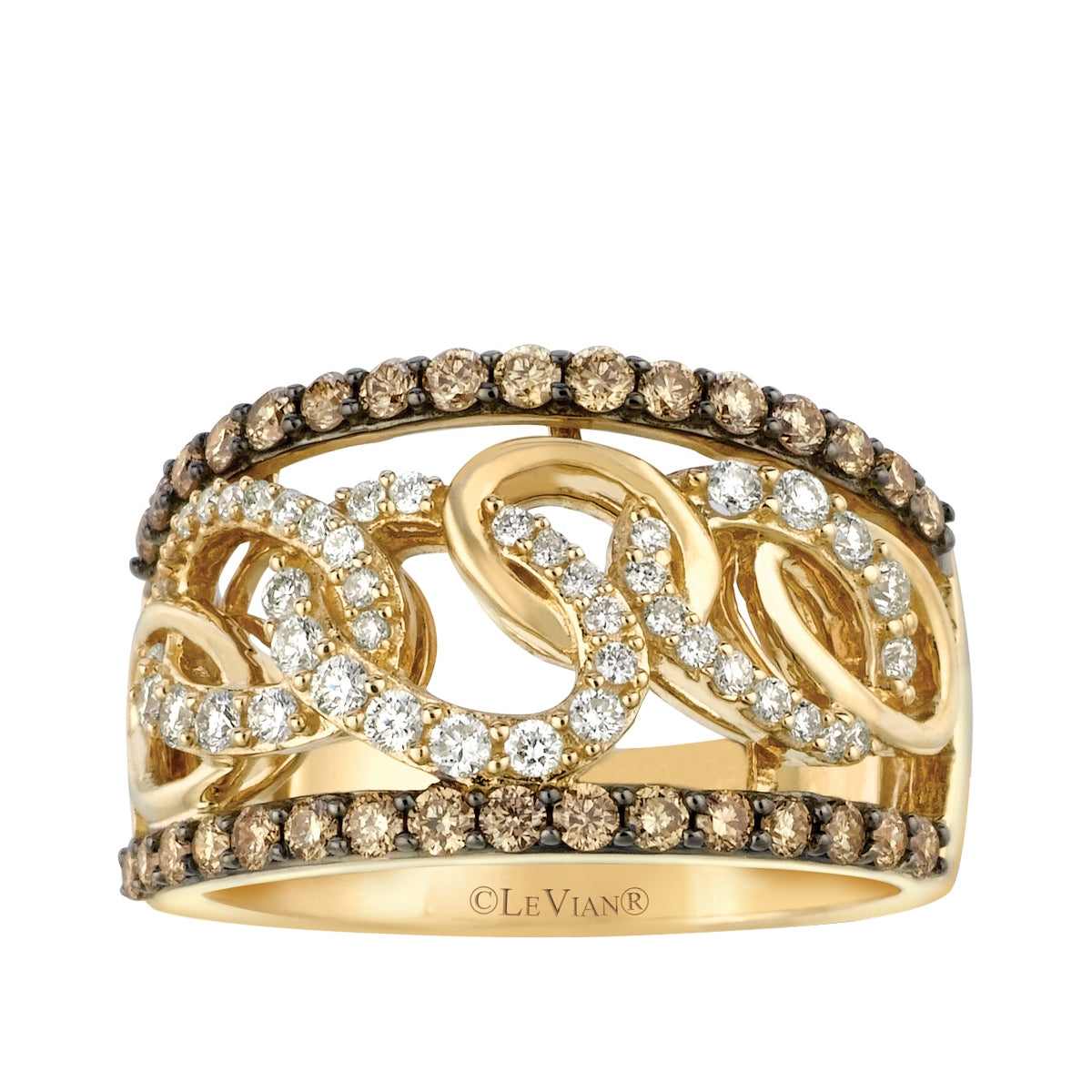 Le Vian 1 ct. tw. Vanilla & Chocolate Diamond Chain Link Ring in 14K Honey Gold